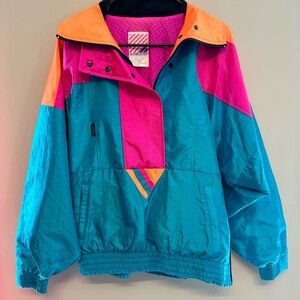 Vintage 80s/90s Sunbuster Neon Colorblock Windbreaker Jacket w/ Original Tags M